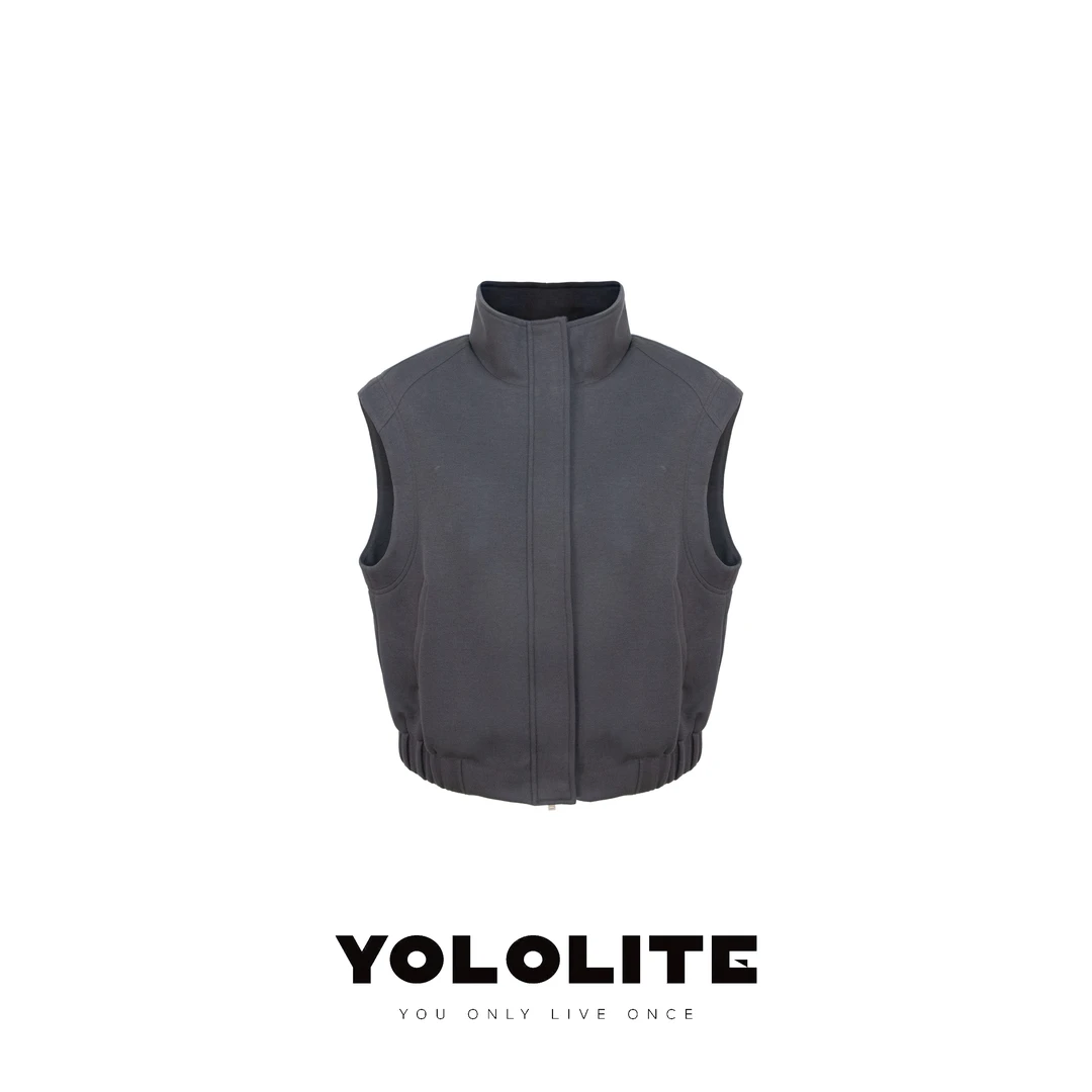 YOLOLITE【漫漫风月】2525夏季百搭松紧带下摆休闲拉链立领马甲