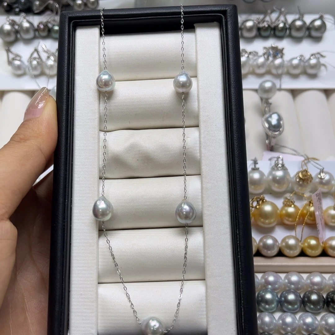 海水珍珠银S925镶嵌套链7-9mm真多麻炫彩