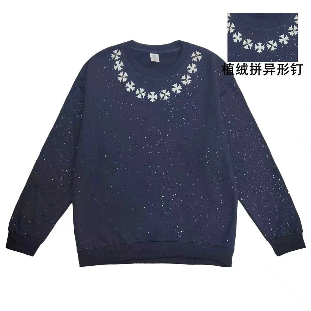 樾雅春秋冬不加绒圆领卫衣情侣款宽松休闲卫衣-植绒领口十字架