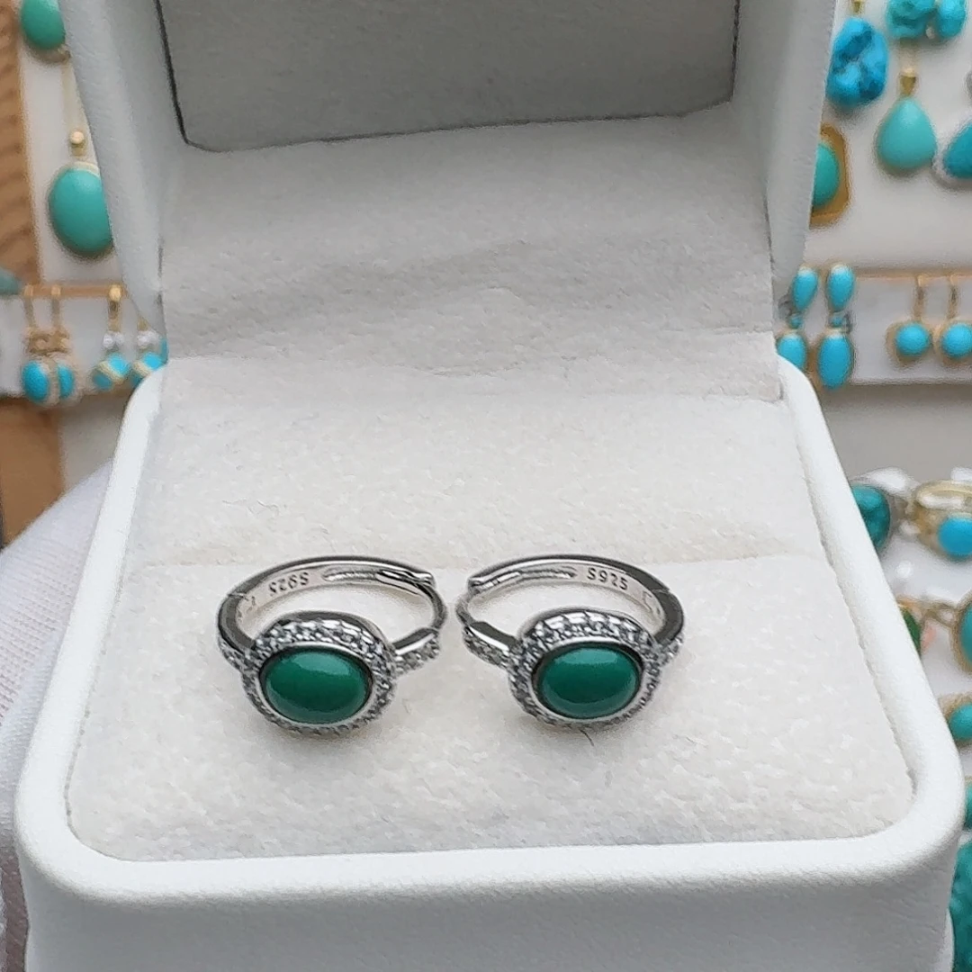 绿松石银S925镶嵌耳饰耳扣