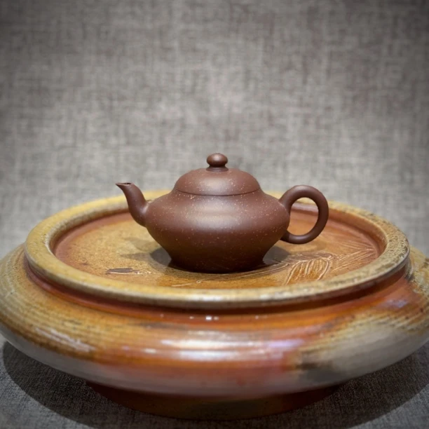 潮简正品 苏铭智 虚扁壶 90cc 慕古紫泥 潮州手拉壶 全手工紫砂壶