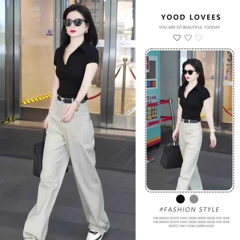 夏装搭配一整套韩系2025年新款茶系穿搭时尚短袖上衣超火两件套女