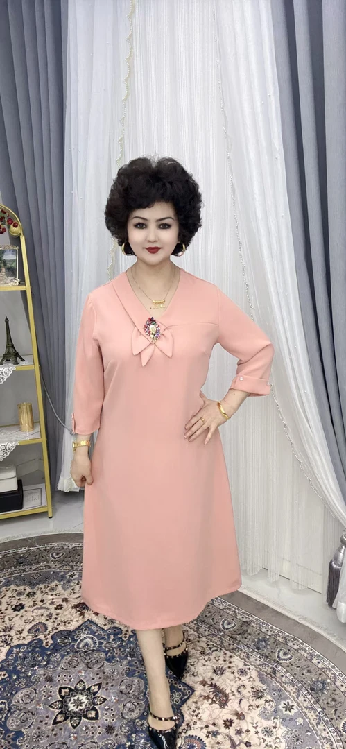 套头圆袖民族风连衣裙女装春季气质轻奢中式休闲针织礼服显瘦长袖