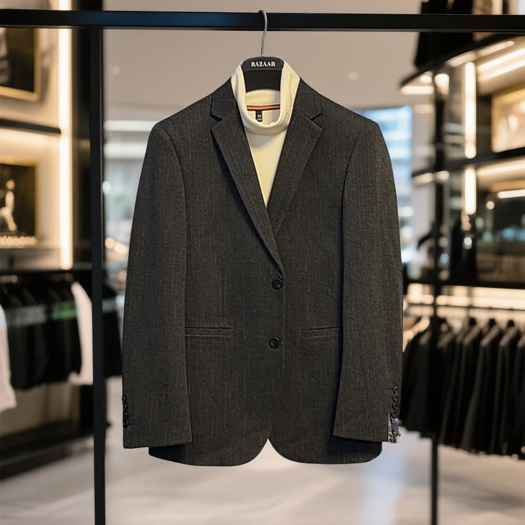 春秋款男士暗条纹单件休闲西装