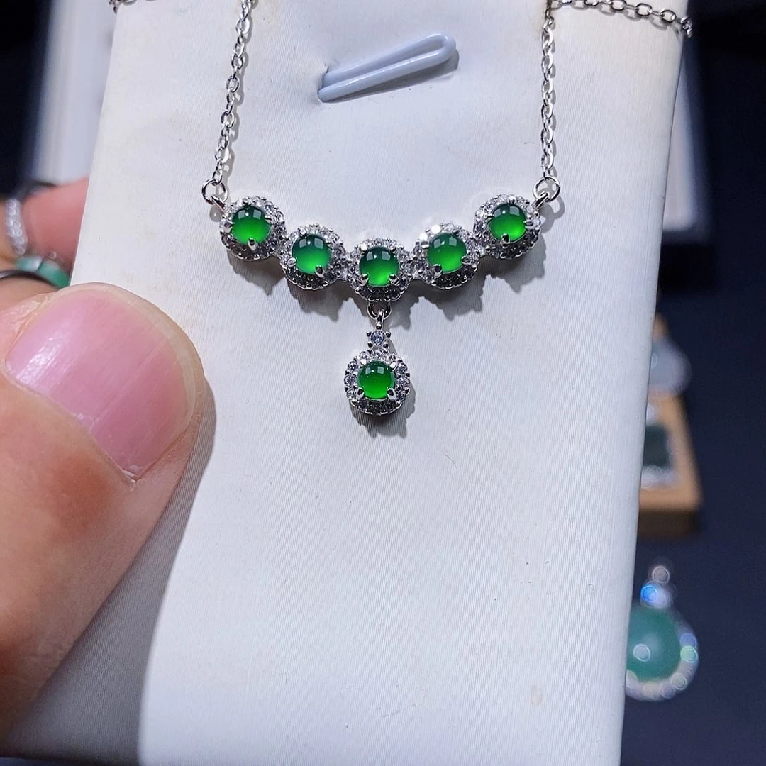 颈饰银S925镶嵌翡翠w w