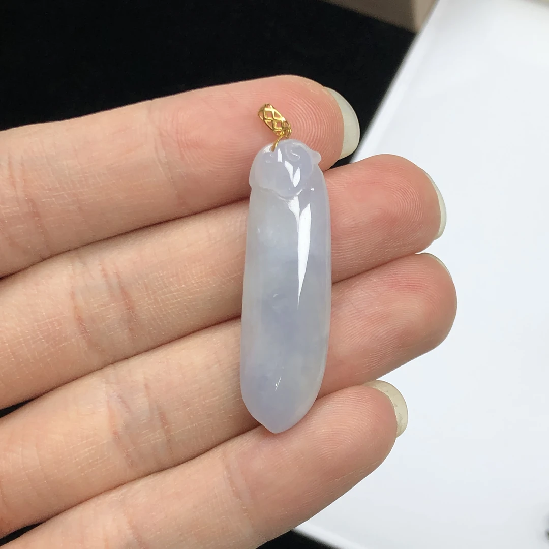 天然缅甸A货翡翠 紫罗兰福瓜吊坠 18K金镶嵌大女王挂坠