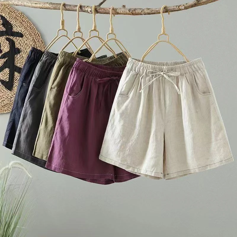 欣欣 夏季新款亚麻短裤女文艺休闲宽松百搭裤子