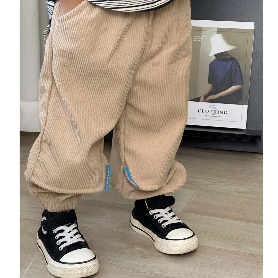儿童春季新款灯芯绒卫裤男童女童休闲百搭运动裤中大童洋气长裤77