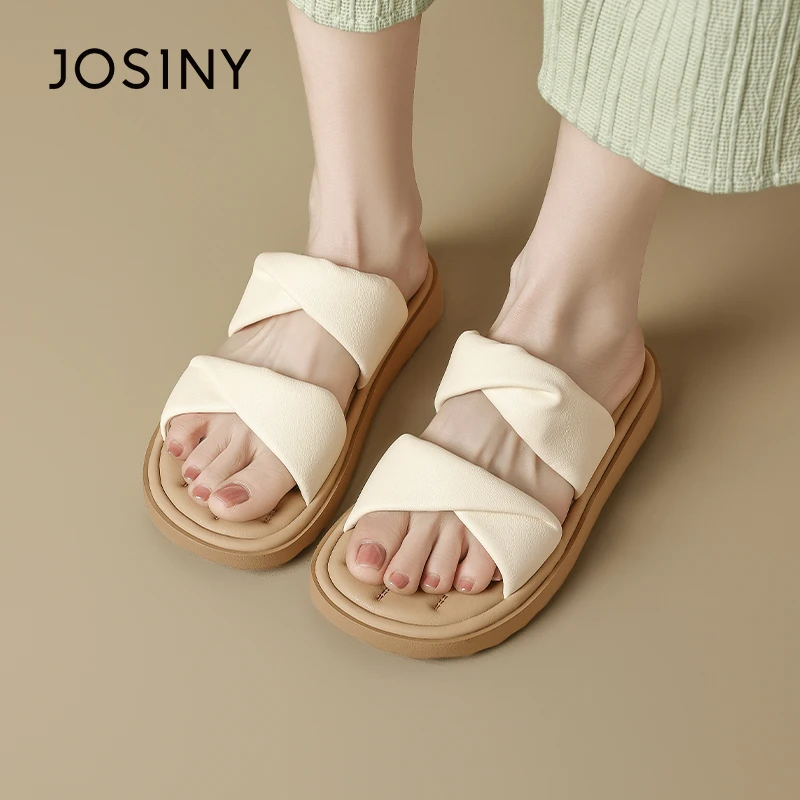 卓诗尼沙滩鞋2025年夏季新款时尚圆头凉拖鞋厚底休闲风舒适一字拖