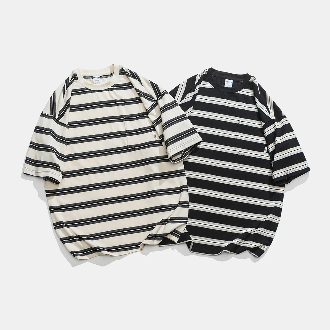 CK112夏季新款条纹百搭休闲青少年日系复古圆领短袖T恤