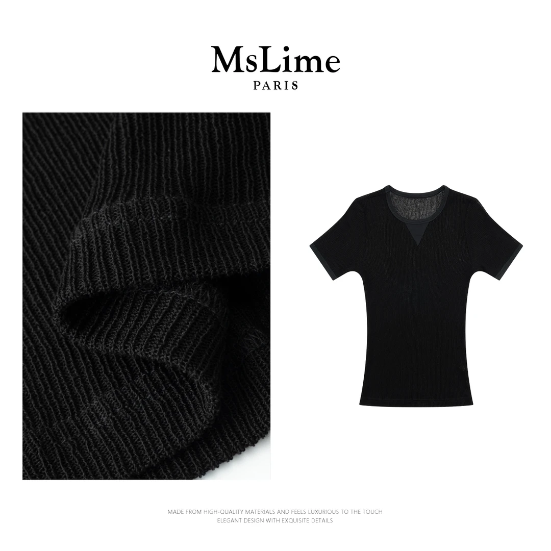 王嬛嬛MsLime2025新款【透视】黑色短袖打底衫 HD2A0825