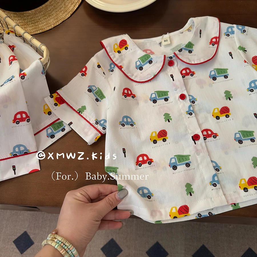 夏季25男女宝宝全棉儿童卡通短袖短裤薄款外穿家居服两件套