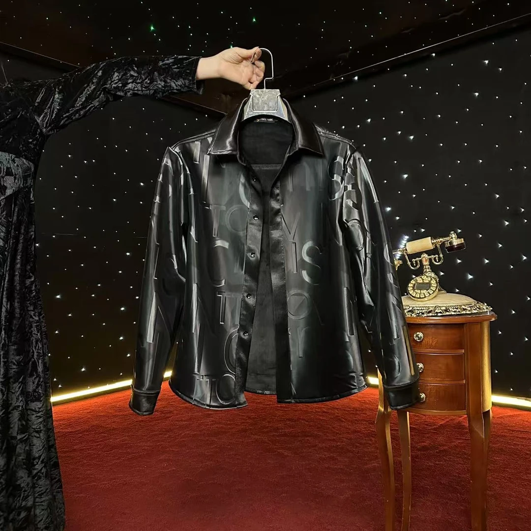 【设计】裸眼5D英文皮夹克 加绒加厚 衬衣夹克外套