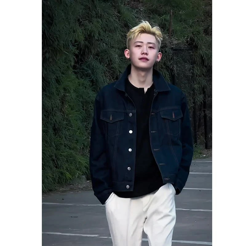 【JRXR男装】深蓝色短款牛仔外套男款秋冬痞帅高级感男装美式复古