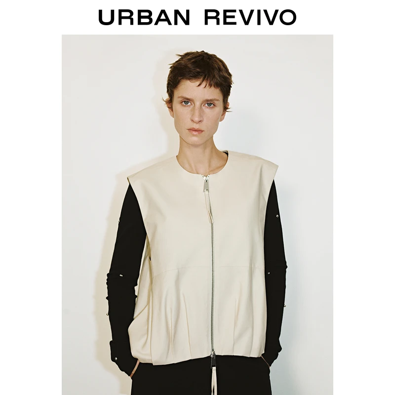 UR2025春季新款女装欧若风休闲简约双拉链无袖马甲外套UWG150030