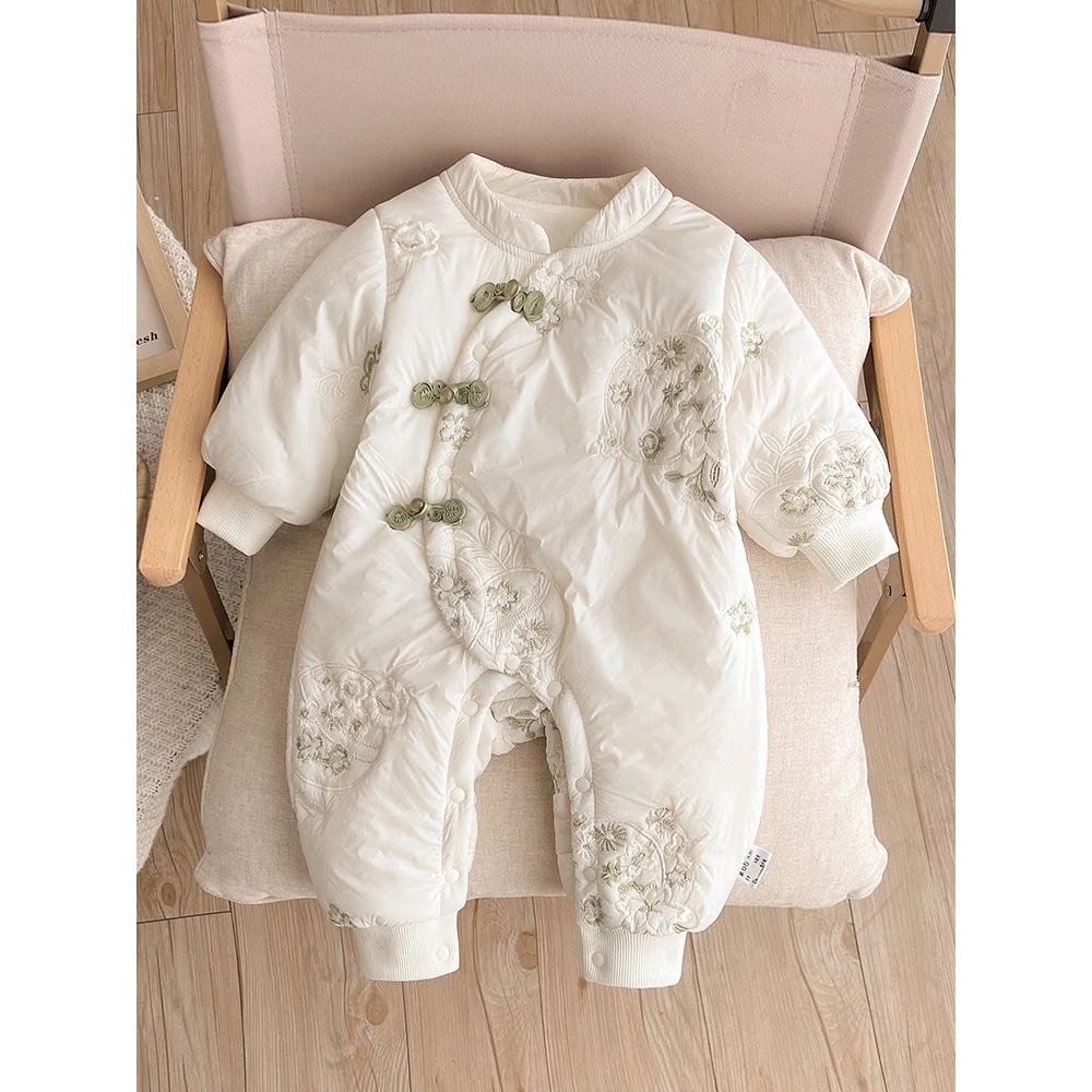 品牌儿童婴儿薄连体衣新生儿冬季宝宝衣服国风薄加绒满月百天周岁