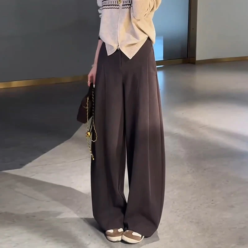 【有运费险】时尚糯感呢子阔腿裤女长裤2025秋冬新款休闲显瘦直筒裤