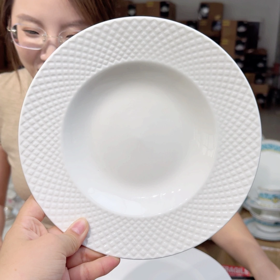 骨瓷8.5英寸汤盘口径22cm4只外贸骨瓷