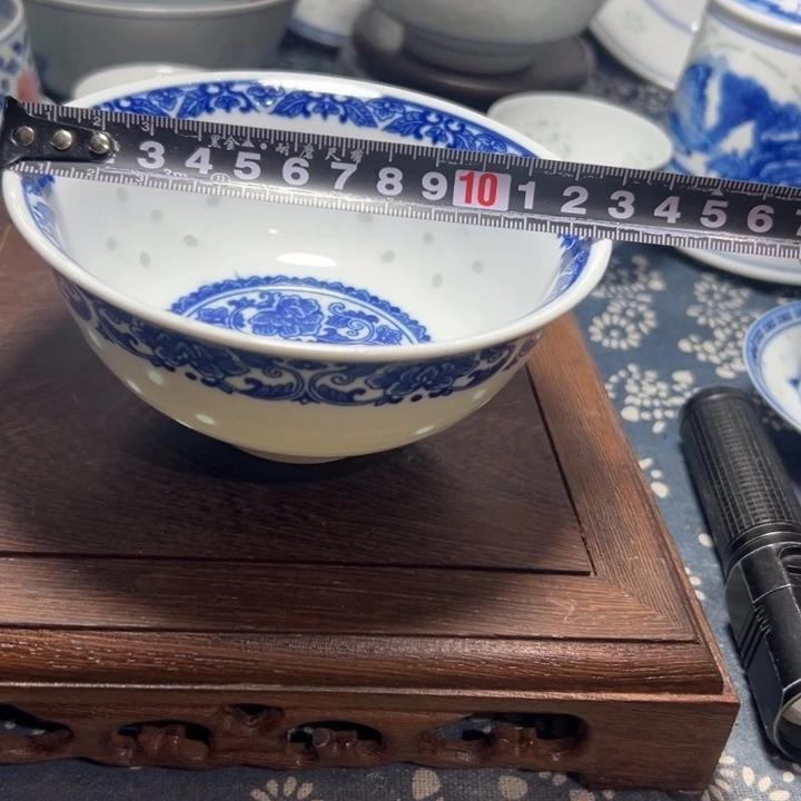 陶瓷青花玲珑5寸牡丹饭碗