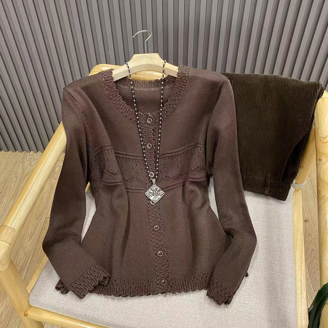 圆领棉线钩花针织开衫花边纯色宽松百搭镂空减龄外搭女Z6001