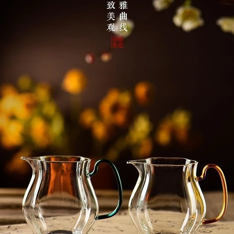 家用新款公道网红加厚玻璃耐热手柄透明功夫茶具日式茶器公道杯