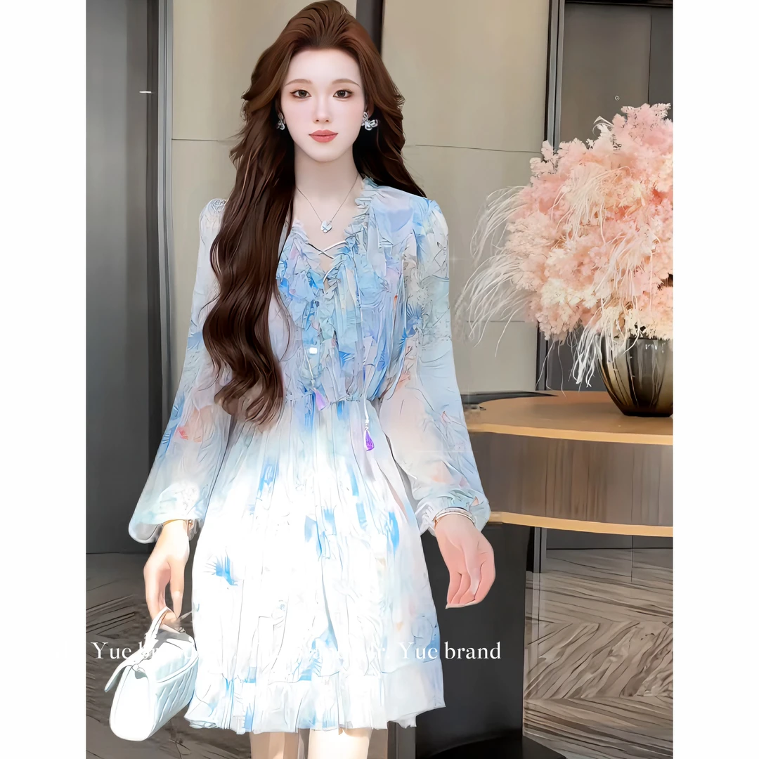 岳岳｜2025年夏季新款【人鱼姬】轻奢印花显瘦时尚连衣裙101002