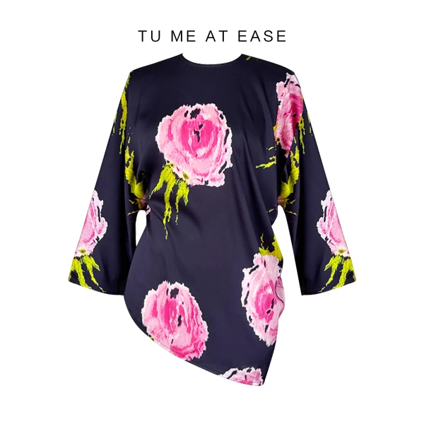 【TuwoZizai】姹紫嫣红桑蚕丝印花立裁衬衫新中式圆领上衣
