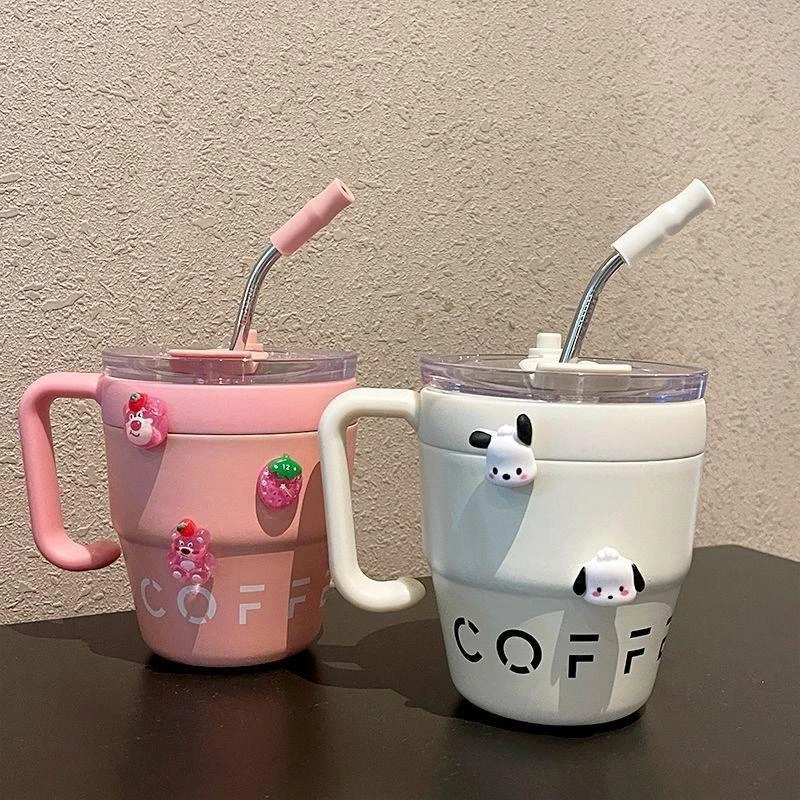 时尚保温咖啡杯办公室情侣创意可爱304不锈钢家用男女带吸管水杯