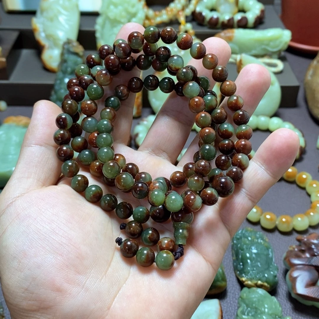 未镶嵌手链透闪石质玉108粒卡8