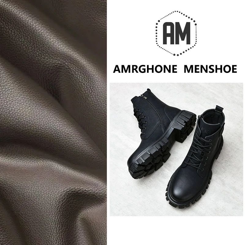 AMRGHONE 【真皮牛皮】厚底马丁靴户外高帮秋冬季工装加绒增高男士