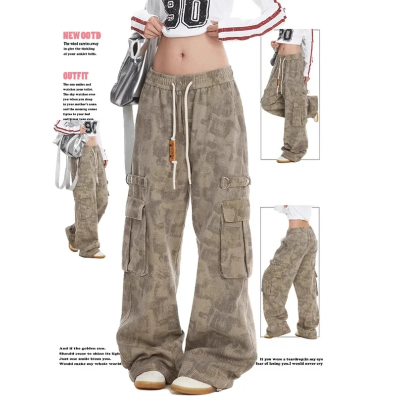 潮流迷彩美式复古工装裤休闲裤ins气质慵懒文艺流行时尚新款日系