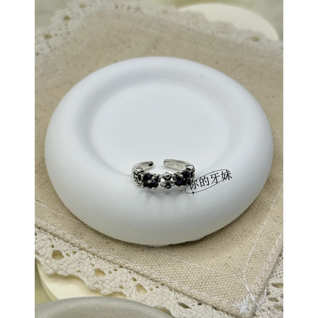 铜合金戒指 小黑锆开口戒JZ132设计感轻奢时尚气质精致