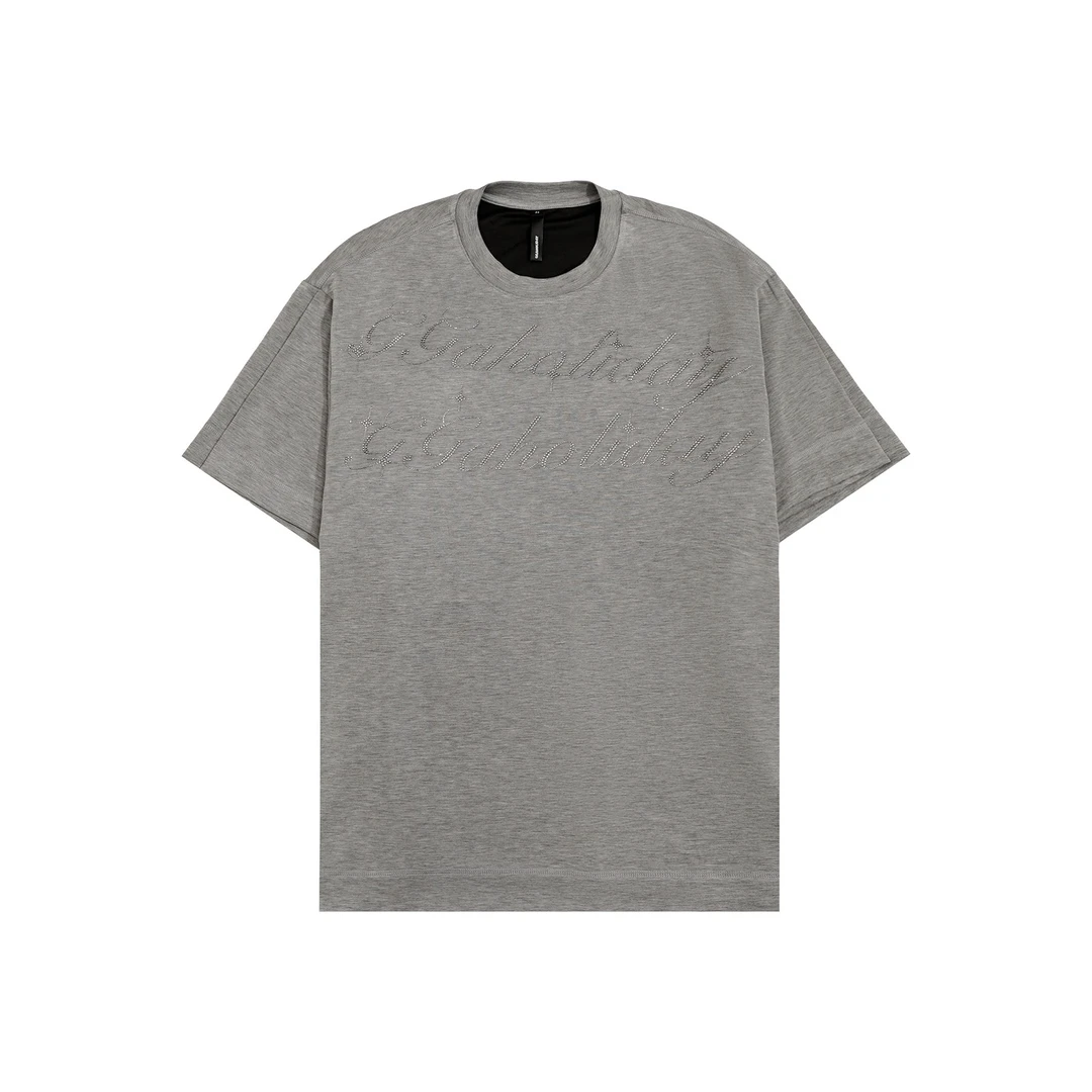 潮牌女装时尚休闲百搭短袖上衣圆领烫钻显瘦极简T恤-143039