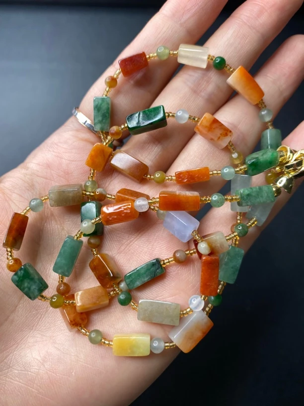 老物件腾冲老料翡翠冰种复古多宝桶珠项链