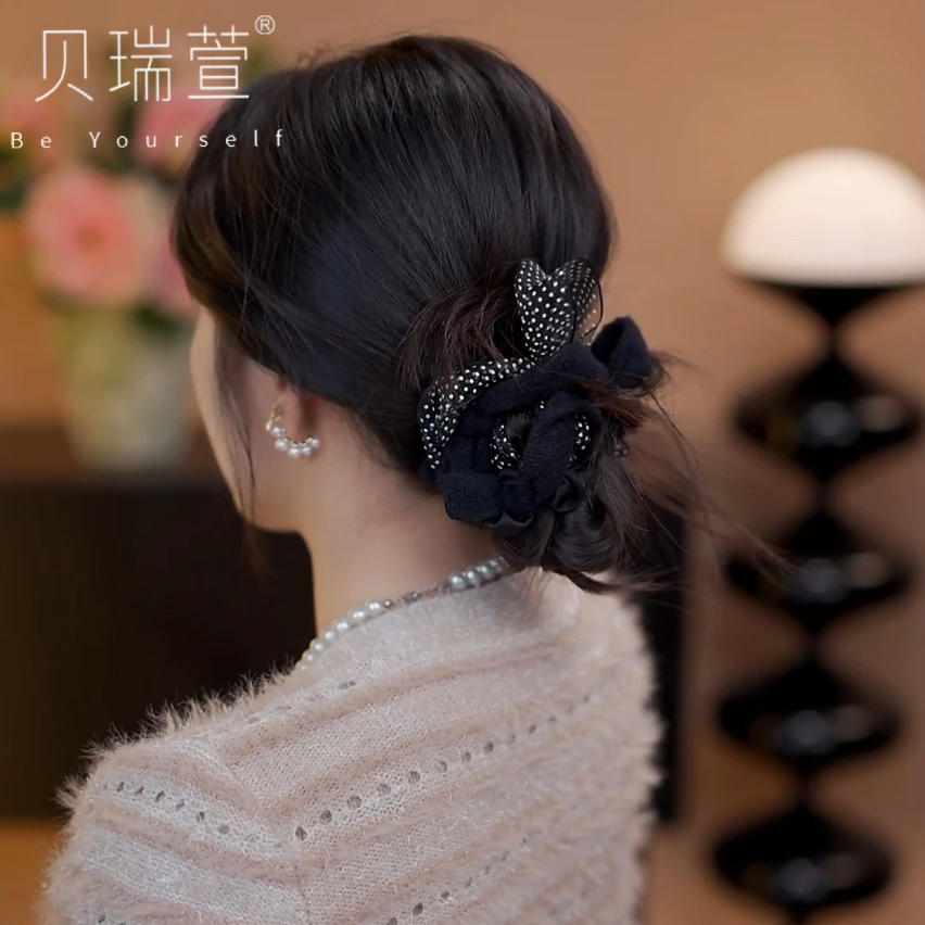 轻奢新款高级气质小香风缎面发圈花朵大肠发圈FQ613