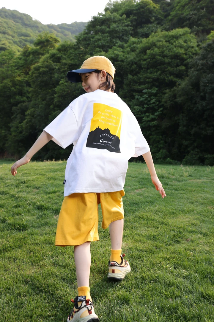 XMYY2025夏季中大童潮流百搭休闲重磅撞色印花圆领T恤/TXW108