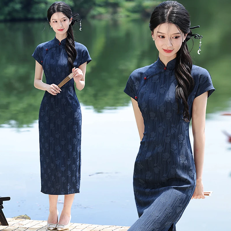 【黛澜】旗袍新中式改良年轻款2025新款文艺夏季少女蓝色民国风气质