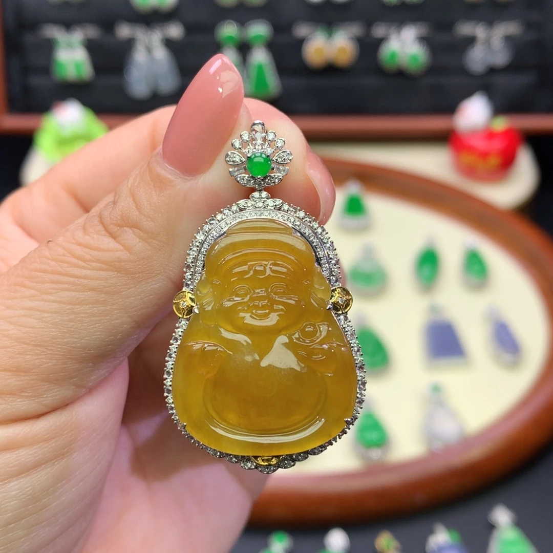 翡翠18K金镶嵌吊坠(不含链)