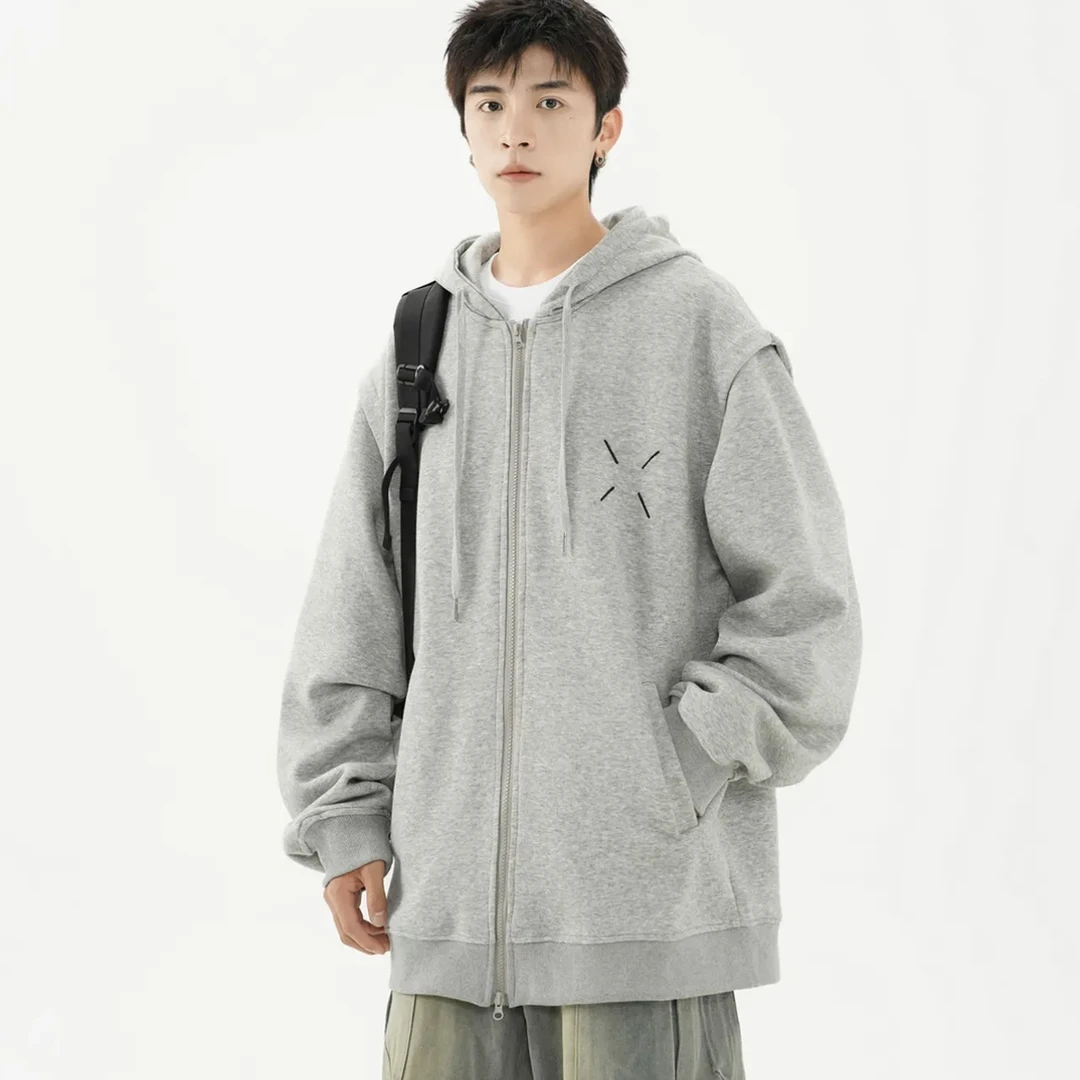 秋季刺绣连帽开衫卫衣男女宽松休闲情侣上衣-263