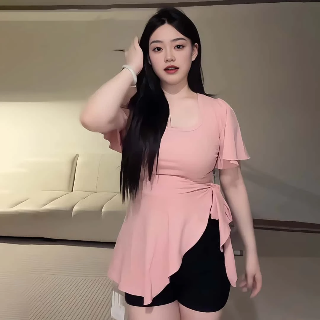 大码胖mm纯欲风不规则显瘦掐腰短袖T恤女夏季遮肉设计感绑带上衣