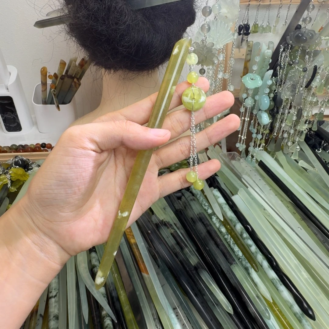 合金蛇纹石玉发饰