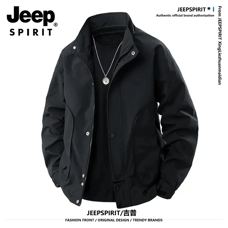 JEEPSPIRIT吉普冲锋衣男春季工装大口袋痞帅夹克宽松休闲户外外套