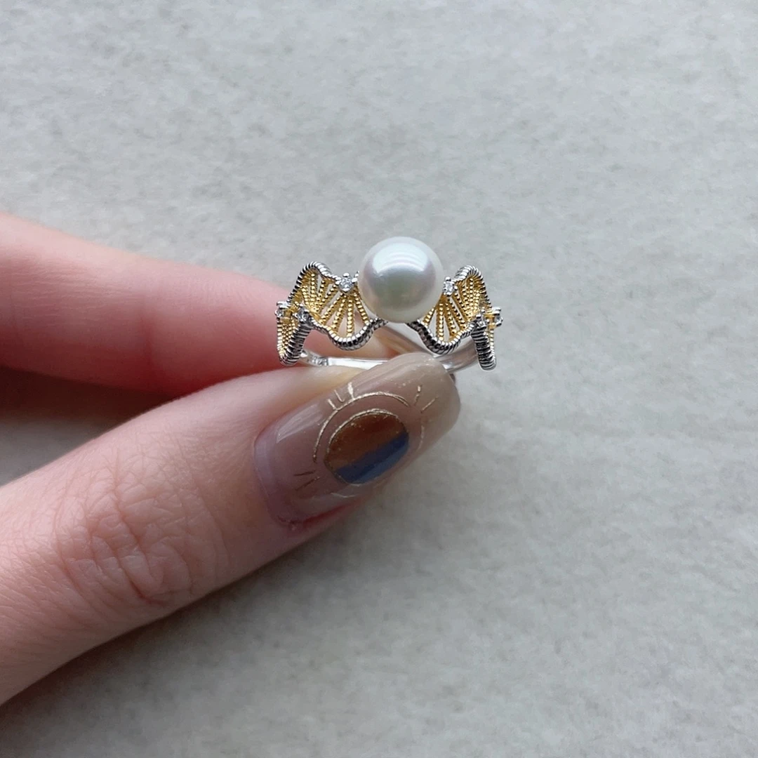 银S925镶嵌戒指12海水珍珠