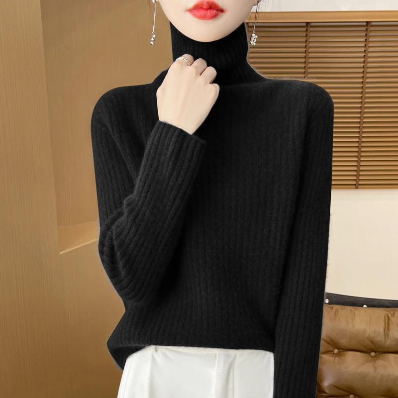 百搭显瘦～加厚一线成衣 软糯100羊毛衫高领抽条显瘦针织保暖毛衣
