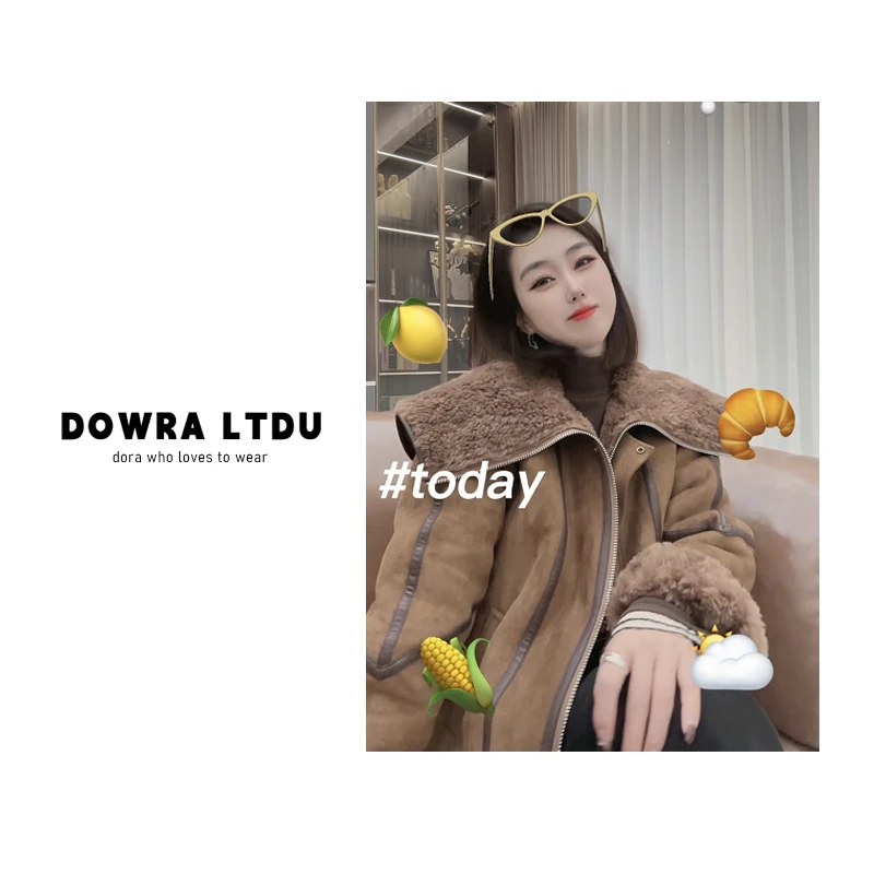 朵拉【公式穿搭】2024年冬季新款娃娃领纯色羊毛休闲外套女147-2523