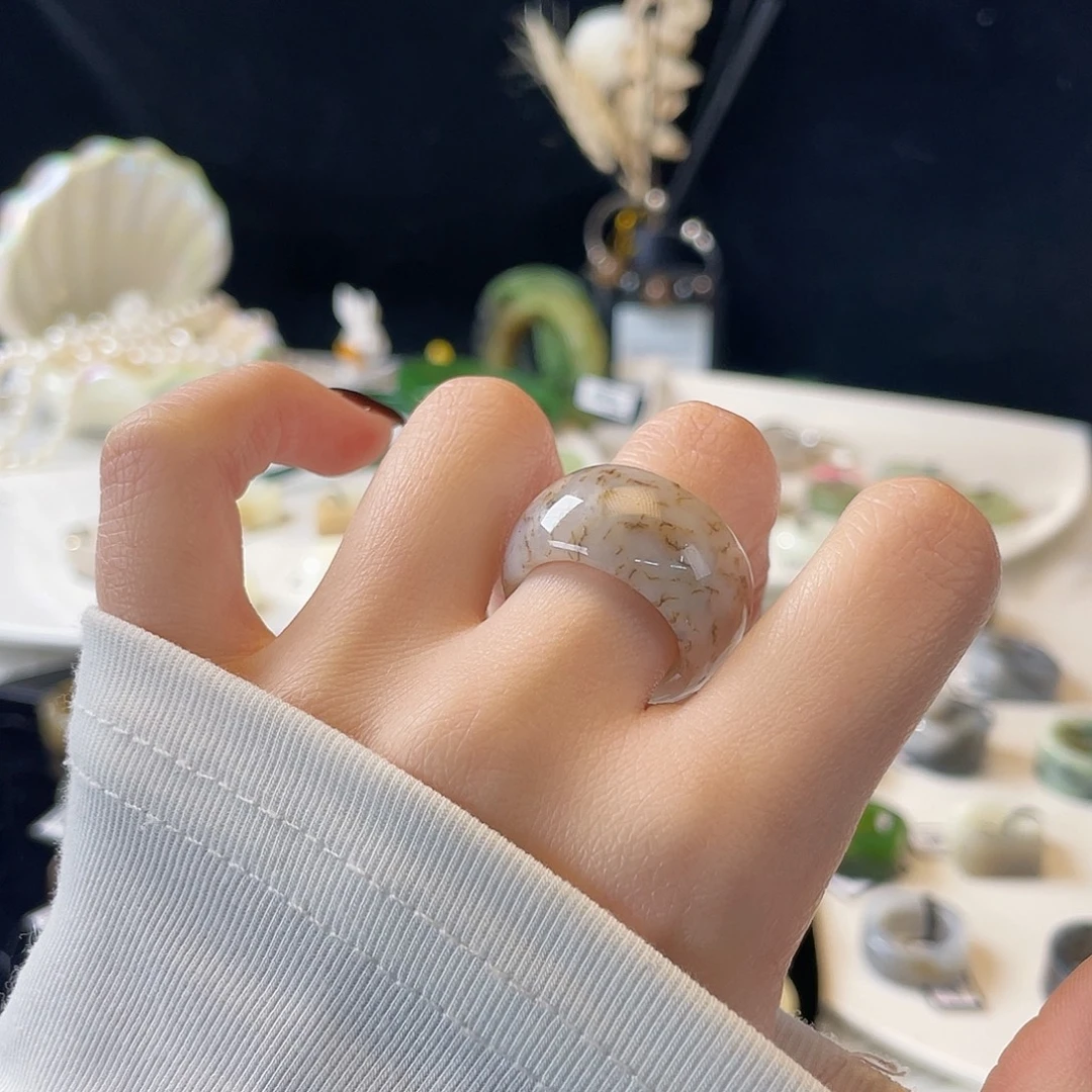 和田玉未镶嵌戒指k11白底桂花糖墩墩18.0