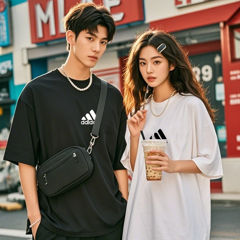 夏季新款纯棉百搭短袖T恤男士宽松百搭in圆领简约情侣半袖