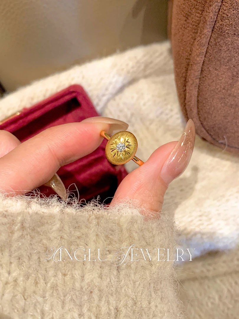 925银戒指 认准星璐•【星芒戒指】轻奢气质手工拉丝雕工金色戒指