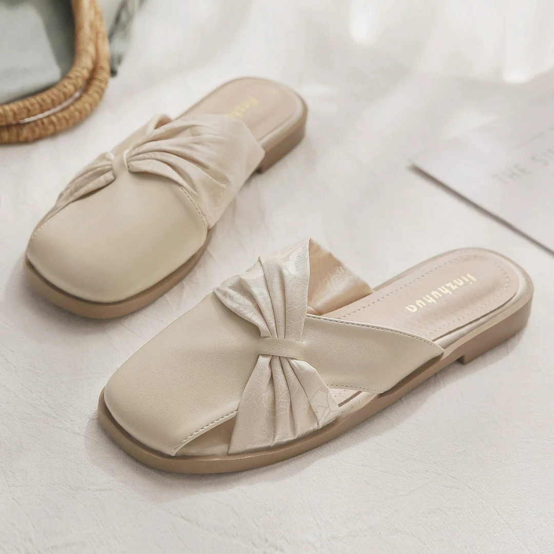 国风晚晚温柔平底包头半拖鞋女夏外穿2024新款法式气质一脚蹬半托