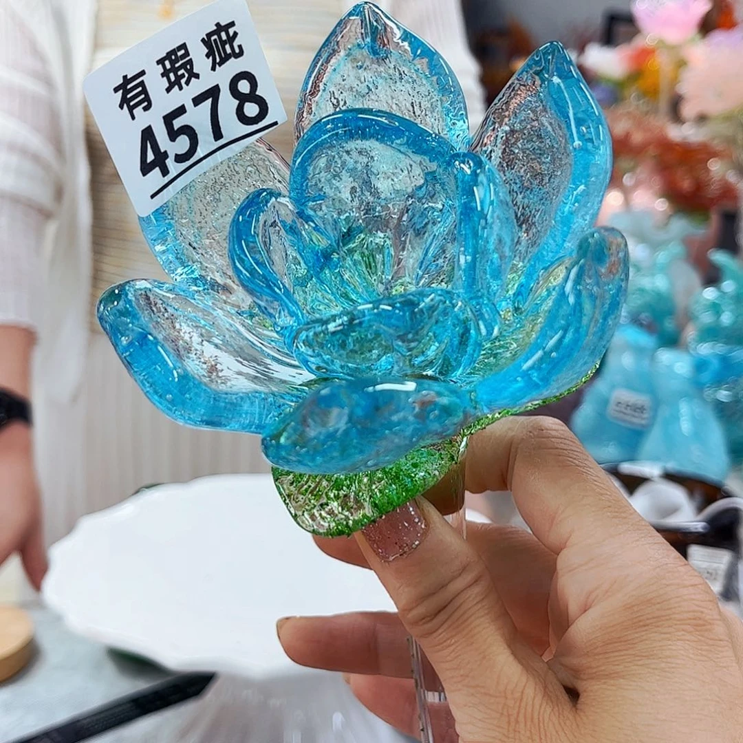 4578荷花冰裂瑕 家悦琉璃花器摆件